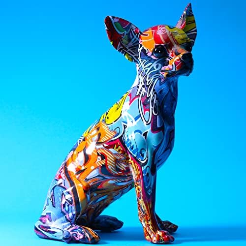 orenm Renkli Chihuahua Heykeli, Yaratıcı Graffiti Sanat Renkli Köpek Heykelcik, Reçine Kapalı Ev Dekor Sıçrama Renk