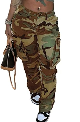 Vakkest kadın Büyük Boy kamuflajlı kargo pantolon Jogger Pantolon Egzersiz Sweatpants Kamuflaj Ordu Yorgunluk Cepler