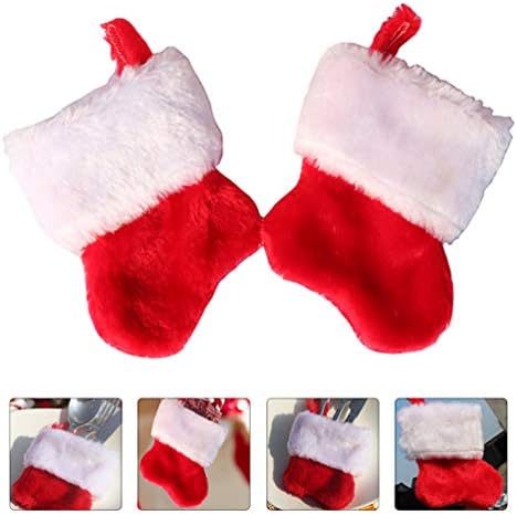 Amosfun 6 adet Noel Çatal bıçak takımı Çantası Noel Gümüş Tutucu Yumuşak doldurulmuş Noel Tatili Çorap Sofra Kapak