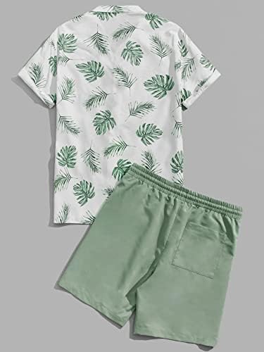 OSHHO İki Parçalı Kıyafetler Erkekler için Erkekler Tropikal Baskı Gömlek ve İpli Bel Şort (Renk: Çok Renkli, Boyutu: