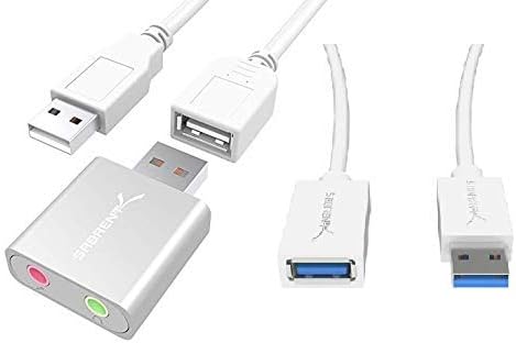 USB 3.0 Uzatma Kablosu A Erkek - Dişi [Beyaz] 3 Fit+ Windows ve Mac için USB Harici Stereo Ses Adaptörü. Tak ve Çalıştır