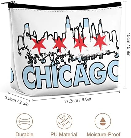 Chicago bayrağı-03 PU Deri Makyaj Çantası Seyahat kozmetik torbası Büyük Kapasiteli Taşınabilir makyaj çantası Aksesuarları