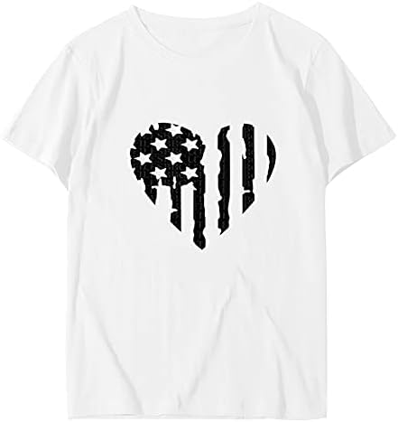 Vatansever Gömlek Kadınlar için Amerikan Bayrağı Yaz Kısa Kollu O Boyun T-Shirt Çizgili Yıldız Gevşek Fit Rahat Tatil
