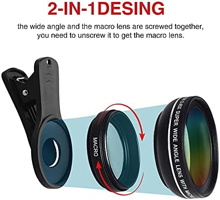 YDXNY 2 in 1 Kamera Lens 0.45 x Süper Geniş Açı ve 12.5 X Makro Cep Telefonu Lens Kiti Akıllı Telefonlar için