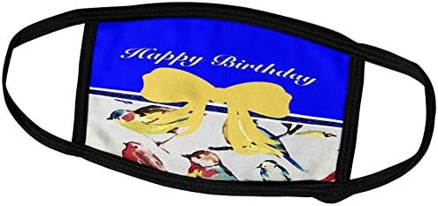 3dRose Florene Fiyonkları ve Kurdele Kutlamaları-Boyalı Kuşlar ve Sarı Fiyonklu Mutlu Yıllar Görüntüsü-Yüz Maskeleri