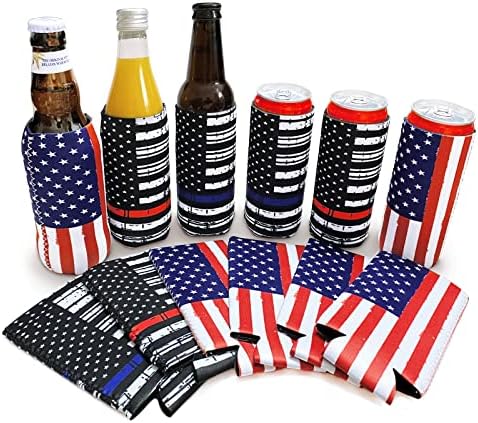 CANWELUX Can Soğutucular Kollu, Amerikan Bayrağı Koozies, Yumuşak Yalıtımlı Yeniden kullanılabilir içecek Caddies,Partiler,