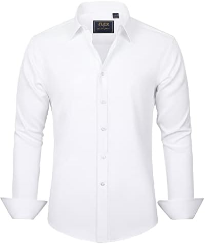 J. Ver erkek Elbise Gömlek Katı Uzun Kollu Streç Kırışıksız Resmi Gömlek İş Casual Düğme Aşağı Gömlek