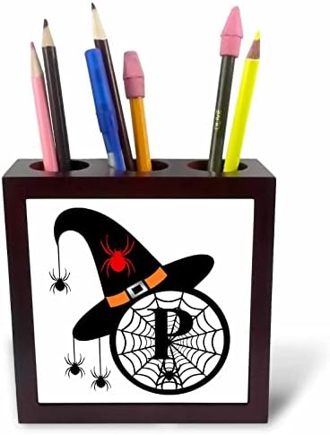 3dRose Monogram P Cadılar Bayramı Cadı Şapkası Örümcekler ve Ağ Döşemeli Kalem Tutucular (ph-371513-1)