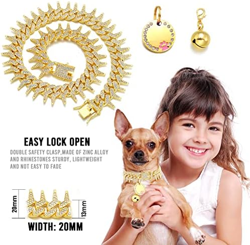 JanToPet Perçin Küba Bağlantı köpek tasması 13mm Altın Zincir Köpek kedi tasması Tasarım Güvenli Toka Bling CZ Elmas