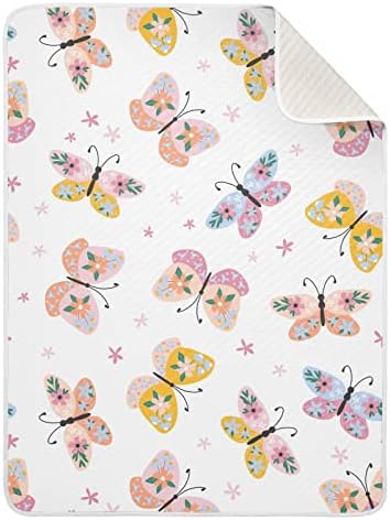 Kundak Battaniyesi Kelebekler Çiçekler Bebekler için Pamuklu Battaniye, Battaniye Alma, Beşik için Hafif Yumuşak Kundak