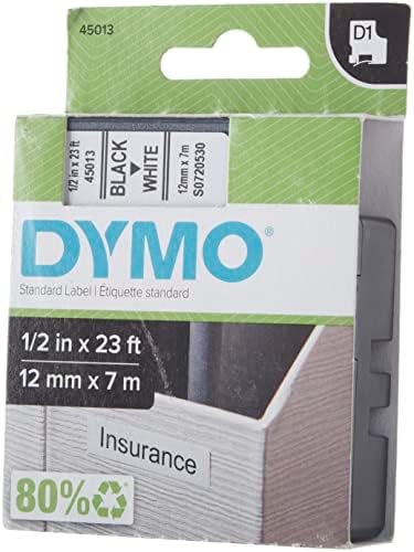 DYMO 45013 Standart Kendinden Yapışkanlı Etiketleme Bandı, Beyaz üzerine Siyah ve Etiket Yöneticisi Etiket Üreticileri