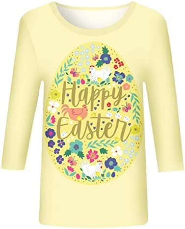 Mutlu Paskalya Gömlek Kadınlar için Sevimli Tavşan Gömlek 3/4 Kollu Komik Paskalya Mektup Rahat Tatil Tops