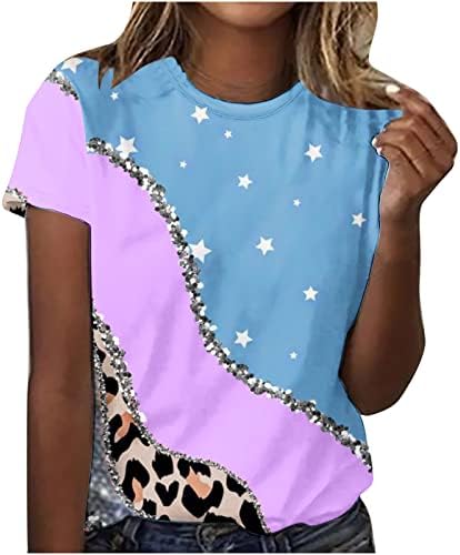 lcepcy kadın Yuvarlak Boyun Colorblock Tee Moda Yaz Rahat Renkli Kısa Kollu Temel T Shirt