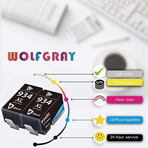 Wolfgray 2-Siyah 934XL 935XL Uyumlu Mürekkep Kartuşu HP yedek malzemesi 934 935 Combo Paketi Yüksek Verim HP OfficeJet