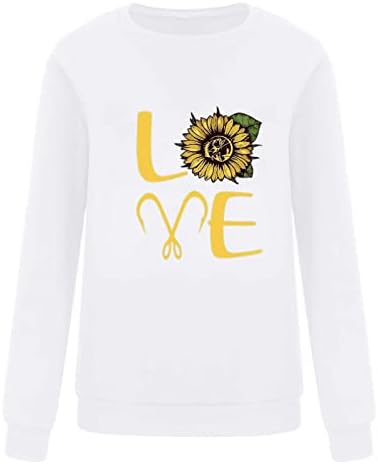 Ayçiçeği Gömlek Kadınlar için Sevimli Crewneck Tişörtü Uzun Kollu Gömlek Bluz 3D Çiçek Baskı Erken Sonbahar Bahar