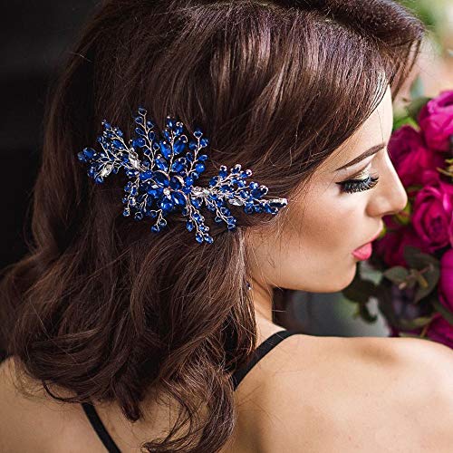 Aimimier Gelin Kraliyet Mavi Kristal Saç Tarak Safir saç parçası Balo Parti Festivali Düğün saç aksesuarları Kadınlar