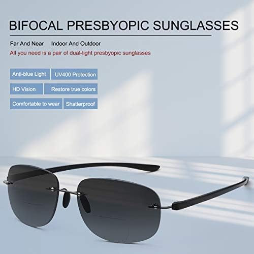 K. LAVER Çerçevesiz Bifokal okuma gözlüğü Güneş Gözlüğü Okuyucular UV Koruma Erkekler Kadınlar için