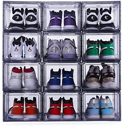 12 Paket Ayakkabı Kutuları, Şeffaf Akrilik Plastik Ayakkabı Kutuları İstiflenebilir, Yerden Tasarruf Sağlayan Katlanabilir