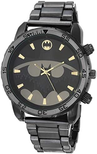 Accutime Batman Erkek Analog-Kuvars Saat, Altın Batman Logo Detayları ile Silah Metalinde (Model BAT8073AZ)