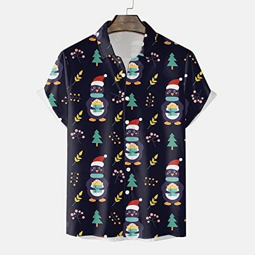 WYBAXZ 2022 Noel Erkekler Rahat Kısa Kollu Sonbahar Kış Noel 3D Baskılı Gömlek Moda Üst Bluz Gömlek Erkekler