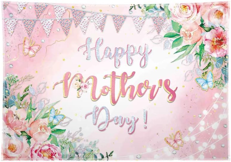 ZTHMOE 68x45 inç Mutlu anneler Günü Zemin Pembe Çiçek Kelebek Fotoğraf Arka Plan Kadınlar için Teşekkürler Anne Parti