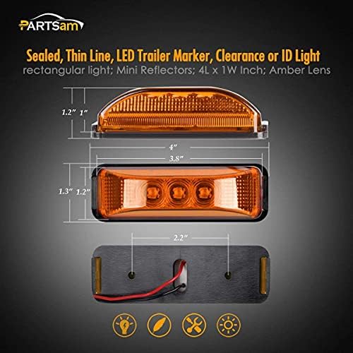 Partsam 12 adet 3.9 inç Amber 3LED Side Marker ışık Evrensel 12 V 2 teller mühürlü montaj, ince çizgi Faceted LED