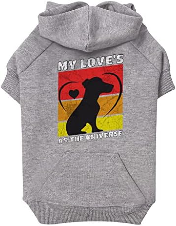 Aşkım Evren Gibi Cepli Köpek Kapüşonu-Parlak Köpek Mont-Siluet Köpek Kıyafeti-Gri, L