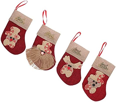 Housoutil 4 adet Noel Çatal Çanta Çatal Kaşık Çorap Sofra Gümüş Tutucular Örgü Çorap Noel Masa Süslemeleri