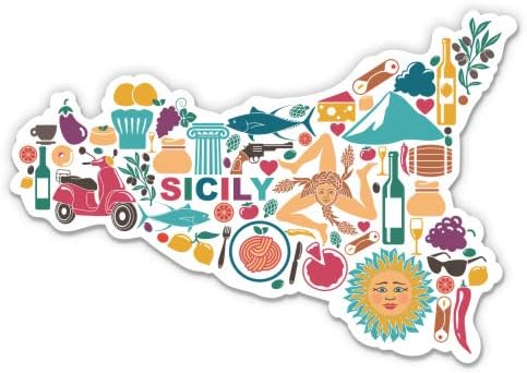 Sicilya İtalya Haritası-3 vinil yapışkan-Araba Laptop için Su Şişesi Telefon-Su Geçirmez Çıkartma