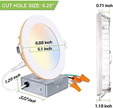 Mounight 6 Paket İnç LED Gömme Tavan ışığı Gece Lambası, CRI90, 14W=100W, 1200lm, 2700K/3000K/3500K/4000K/5000K Seçilebilir,