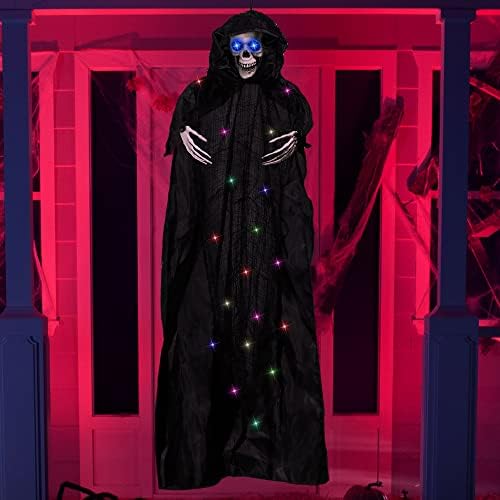 JOYIN 35 cadılar bayramı ışık-up asılı Grim Reaper süslemeleri, renkli ışık asılı iskelet Grim Reaper ile Posable