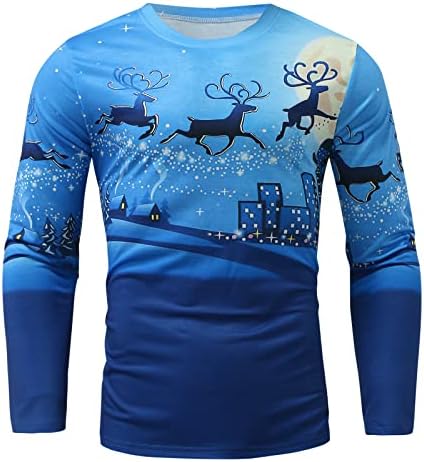 XXBR Noel Asker Uzun Kollu T-Shirt Mens, Noel Ren Geyiği Ağacı Baskılı Egzersiz Spor Atletizm Parti Tee Tops