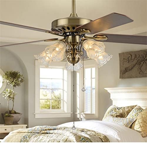TJLSS Retro yaprak tavan LED fan ışık 52 inç yemek odası yatak odası oturma odası aydınlatma tavan fanı ışık (renk: