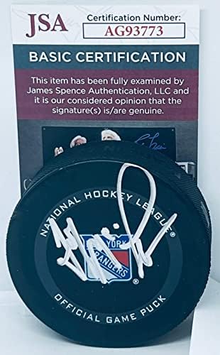 John MacLean imzalı New York Rangers Resmi Oyun Diski imzalı JSA İmzalı NHL Diskleri