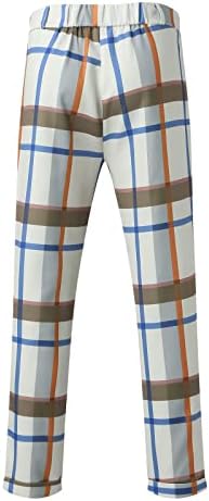 Fr Pantolon Erkekler için Erkek Bahar Haddelenmiş Pantolon Ekose Orta Bel Düğmesi Çok Cepler Casual Kırpılmış Pantolon