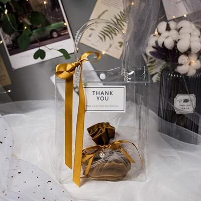 Crysdaralovebı Altın Lüks PVC Şeffaf hediye Keseleri Şeffaf Bez Çantalar Düğün Şeker Kutuları Hediye Paketleme Kulplu