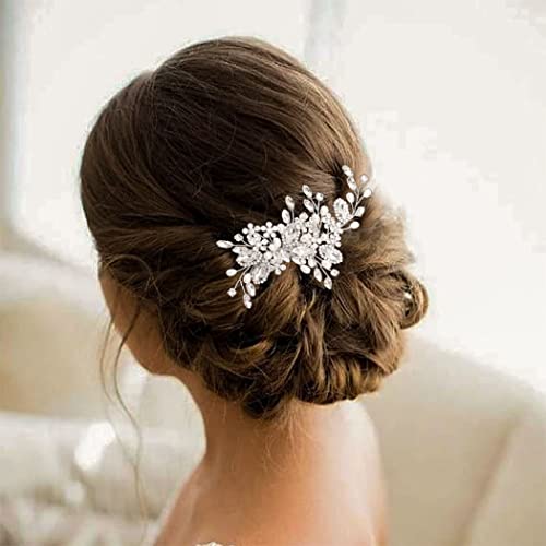 Casdre Kristal Gelin Düğün Saç Tarak İnci Gelin saç parçası saç aksesuarları Kadınlar ve Kızlar için (Gümüş)