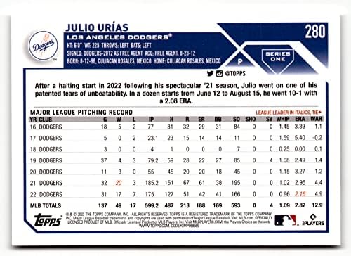 2023 Topps 280 Temmuz Urias NM-MT Dodgers