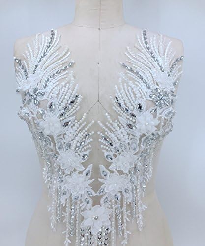 Zbroh El Dikiş Kabuğu Gümüş Rhinestones Beyaz Fildişi dantel aplike süsü Noktalar Elbise Etek için 54x31 cm