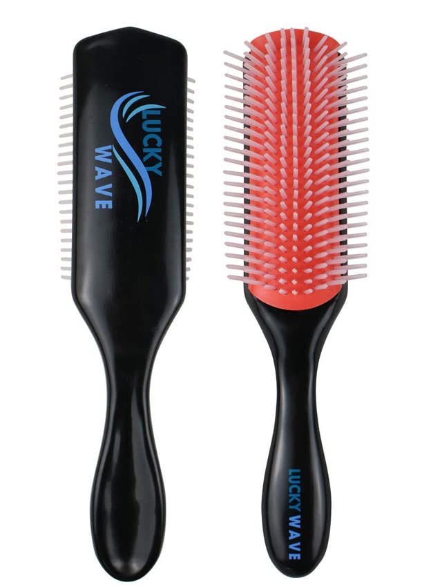 Şanslı dalga 9 Satır Saç Fırçası Erkekler, Kadınlar ve Tüm Saç Tipleri için / Saç çalıştırmayın (Siyah-Kırmızı)