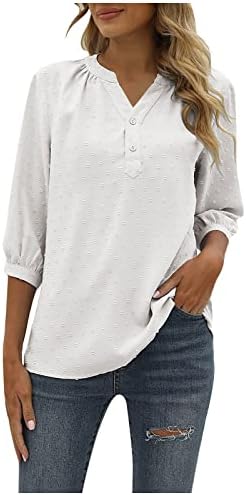 Bayanlar Tops Moda Tasarım V Boyun 3/4 Kollu Bluzlar Zarif Üst Yaz T Gömlek Düz Bayan Moda Tee Gömlek Beyaz