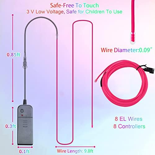melndiea EL tel 8 paket-9.8 ft taşınabilir Neon halat ışıklar şerit-giyilebilir pil paketi vücut ışıkları-360°aydınlatma-Süper
