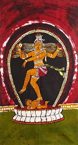 Dollsofİndia Nataraja-Kozmik Dansçı Shiva - 35 x 19 inç - Kumaş Üzerine Çok Renkli Batik Boyama-Çerçevesiz (AI03)
