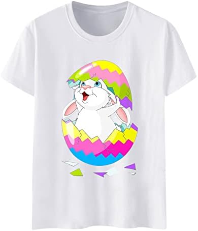 Bayanlar Yaz Üstleri Paskalya Günü Mutlu Tavşan Tavşan Grafik Kısa Kollu Gömlek Casual Gevşek Pamuk Karışımı Kazak