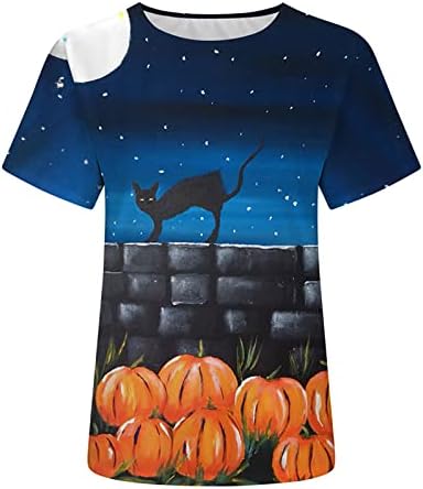 Bluz T Shirt Bayanlar için Yaz Sonbahar 2023 Giyim Kısa Kollu Pamuklu Crewneck Grafik Tatil Cadılar Bayramı Salonu