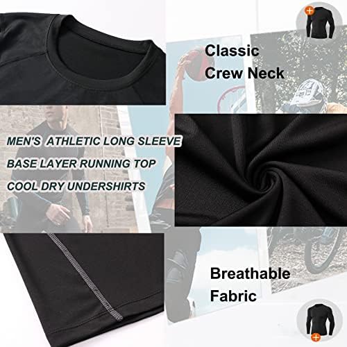 ABTİOYLLZ 3 Paket erkek Sıkıştırma Gömlek Uzun Kollu Atletik Egzersiz Gömlek Spor Taban Katmanı T-Shirt