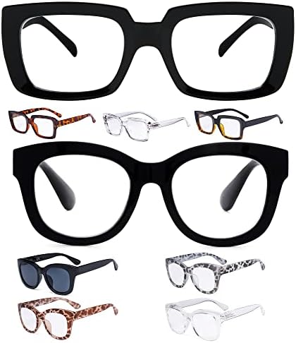 Eyekepper 5 Pakette %10 Tasarruf Kadın Retro Büyük Boy okuma gözlüğü ve 4 Paket Büyük Boy Kare Tasarım Okuyucu + 1.50