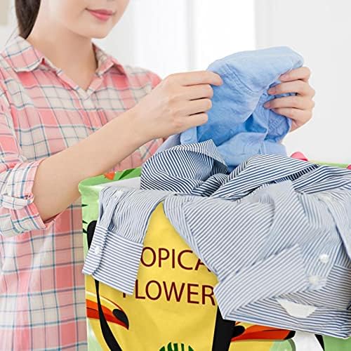 Tropik çiçekler ile Toucans 60L Bağlantısız çamaşır sepeti Katlanabilir Büyük kıyafet sepeti Çamaşır Torbaları için