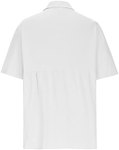 Bayan Üstleri 2023 Kısa Kollu Düğme Aşağı Gömlek Şık Rahat Pamuk Keten Tişörtleri Yaka V Boyun Yaz Hawaii Bluz