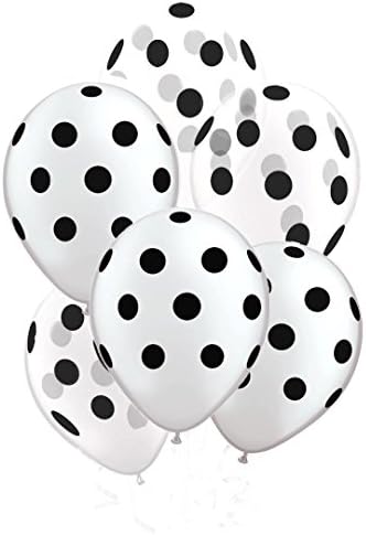 PMU Polka Dot Balonlar Parti - Tex 11 İnç Premium Altın ve Siyah All-Over Baskı Siyah ve Beyaz Polka Dots Pkg/100